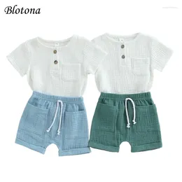 Clothing Sets Blotona 2Pcs Baby Boy Summer Outfits Short Sleeve Button Down Pocket T-shirt Tops Shorts Set Toddler Casual Clothes 0-3Years