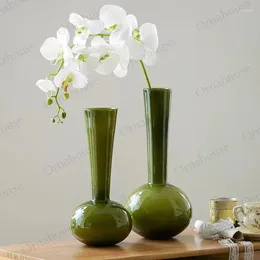 Vases Chinese Style Antique Olive Green Long Necked Vase Handmade Glass Butterfly Orchid Ornament Nordic Home Decor