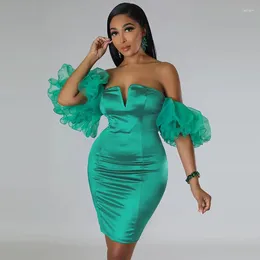 Party Dresses Sexy Off Shoulder Strapless Satin Bodycon Dress For Women Elegant Night Petal Sleeve Celebrity Evening Club Birthday