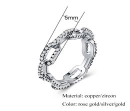 Creative Chain Ladies Zircon Ring for Women SilverPlated Rose Gold Copper Rhinestone Ring Popular Wedding Jewelry7801702