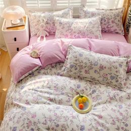 Bedding Sets Pastoral Floral Set No Filler Soft Washed Cotton Duvet Cover Flat Sheet Pillowcase Full King Girls Adults Bed Linens