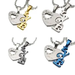 Pendant Necklaces Two Tone Men Women His Her Couples Love Heart Necklace W/ Sausage Chain 60cm