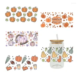 Window Stickers UV DTF Pumpkin Transfer Happy Juice Printed Sticker For The 16oz Libbey Glasses Wraps Bottles D4733