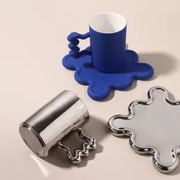 Cups Saucers 380ml Memphis Mug And Saucer Set Creative Ceramic Silver Coffee With Tray Lovely Porcelain Blue Milk Cup Gift