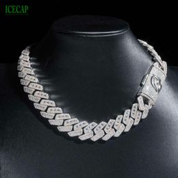 Pass The Diamond Test Cuban Link Sterling Sier Chain 18Mm White Gold Iced Out VVS Moissanite Necklace For Men