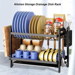 Kitchen Storage 2-Tier Dish Drainer With Drip Tray Shelf Multifunctional Drainboard & Utensil Holder Home Organisation