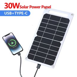 Solar Panel 30W USB TypeC Waterproof Outdoor Hiking Camping Portable Battery Mobile Phone Charging Bank 68V 240430