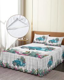 Bed Skirt Tropical Plants Cactus Truck Elastic Fitted Bedspread With Pillowcases Mattress Cover Bedding Set Sheet