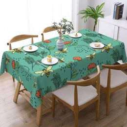 Table Cloth Round Bees And Flowers Tablecloth Waterproof Oil-Proof Covers 60 Inches Honey Bee