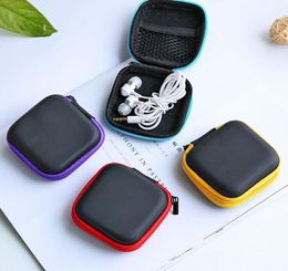 Headphone Boxes PU Leather Earbuds Pouch Mini Zipper Earphone box Protective USB Cable Organiser Spinner Storage Bags 5 Colour YSJ059428349