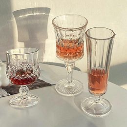 Wine Glasses 1PC Romantic Cup Embossed Pattern Goblet Red Glass Juice Water Drinkware For Restaurants Dinner Party Classic