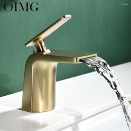 Bathroom Sink Faucets OIMG Brass Basin Faucet Brushed Gold Vessel Deck Mounted One Hole Cold Water Mixer Tap 1