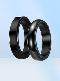 Wedding Rings 8mm Fashion Black Stainless Steel Rotatable Ring GlossyBrush Stylish Punk Men039s Simple Basic Style Jewelry9377483