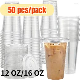 Disposable Cups Straws 12/16 OZ Plastic Cup With Lid Transparent Party Ice Coffee Milkshake Fruit Juice Cold Drink Container