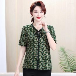Women's Blouses Summer Womens Short Sleeve Casual Print Shirts For Women Floral Vintage Ladies Ruffled Tops Clothing