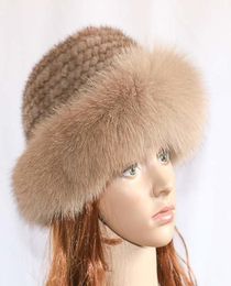 Real mink fur woman hat Fox fur beanie caps Winter woman hats Fashion mink fur knit hat Y2010241706817