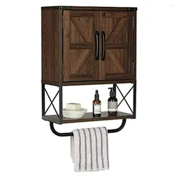 Storage Boxes Rustic Wood Wall Mounted Cabinet Two Barn Door Towel Bar Shelf Farmhouse Style 3-Tier Organise Bathroom