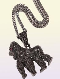 Pendant Necklaces Hip Hop CZ Stone Paved Bling Iced Out Gorilla Animal Pendants For Men Rapper Jewelry Black Gold Silver ColorPend4141074