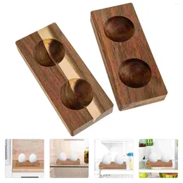 Dinnerware Sets 2 Pcs Wooden Egg Tray Eggs Holder For Fridge Storage Container Countertop Kitchen