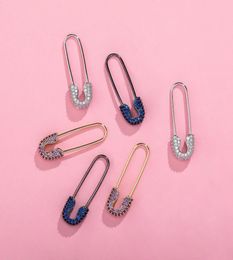 Unisex Hip Hop Punk Rock Style Safety Pin Ear Hook Iced Out CZ Stud Earrings Exquisite Jewelry Gift for Women Men1874516
