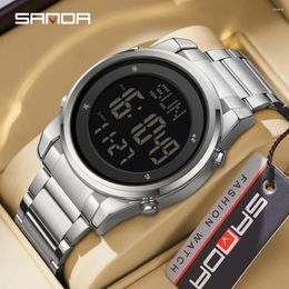 Wristwatches Sanda Stainless Steel Strap Wristwatch Digital Movement Fashionable Outdoor Sports Mode Youth Student Stopwatch Fashion 6160