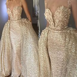Luxury Champagne Evening Dresses With Detachable Skirt Celebrity Holiday Women Wear Formal Party Prom Gowns Custom Made Plus Size 260O