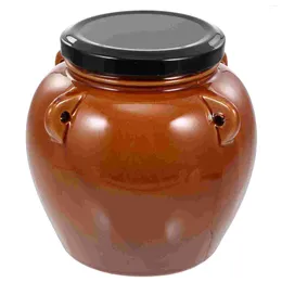 Storage Bottles Kimchi Altar Food Containers Practical Ceramic Can Sealed Traditional Pickles Jar Grease Household Ceramics Canister