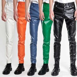 Men's Pants Free delivery of 2024 mens new Pu pants mid waist candy Colour waterproof artificial leather straight TrousersL2405