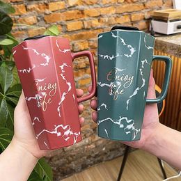 Mugs Simple Marble Office Ceramic Water Cup High Beauty Ins Hand Gift Wholesale Mug With Cover And Straw