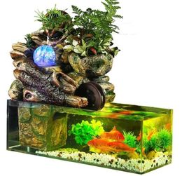 rium fish tank artificial landscape rockery water fountain with ball ornaments living room desktop lucky home bar decoration Y20093126577