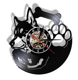 Siberian Husky Record Wall Clock Non Ticking Pet Shop Vintage Art Decor Hanging Watch Dog Breed Husky Dog Owner Gift Idea X07263988804