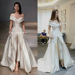 Women Jumpsuit With Long Train White Evening Dresses Off Shoulder Sweep Train Elegant Prom Dress Party Zuhair Murad Dress Vestidos Fest 2922