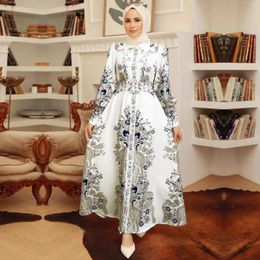 Casual Dresses Wepbel Y2K Abaya Muslim Printed Shirt Dress Women Long Sleeve Slim Fits Elegant Maxi High Waist Cardigan Robe