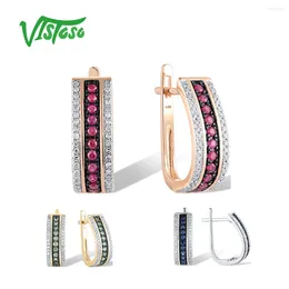 Backs Earrings VISTOSO 14K 585 Rose White Gold For Women Sparkling Diamond Emerald Blue Sapphire Ruby Trendy Party Chic Fine Jewelry