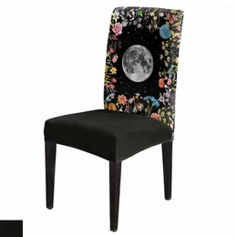 Chair Covers Watercolor Flower Moon Dining Spandex Stretch Seat Cover For Wedding Kitchen Banquet Party Case