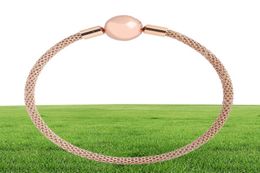 Original 925 Sterling Silver Bangle Rose Gold Chain Basic Ball Clasp Mesh Bracelet Fit Women Bead Charm Fashion Jewelry CX2006238544395