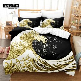 Bedding Sets Golden Wave Set 3Pcs Duvet Cover Soft Comfortable Breathable For Bedroom Guest Room Decor