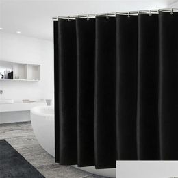 Shower Curtains Heavy Duty Solid Curtain Fabric Waterproof Bathroom Long Stall Size 230Cm Black White Grey Brown Blue Colour Drop Deliv Dhgu1