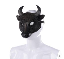 Party Masks Adult Bull Cosplay PU Black Half Face Mask Horror Head Upper Animals Halloween Masque Accessories2700261