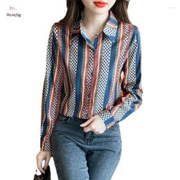 Women's Blouses Shirt Women Blouse Long Sleeved Casual Fashion Simplicity Tops Striped Printing Lapel Collar Poplin Summer