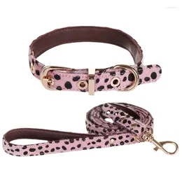 Dog Apparel Leopard Print Horse Hair Pet Collar Chest Leash Adjustable Fashion Cat Supplies Accessories
