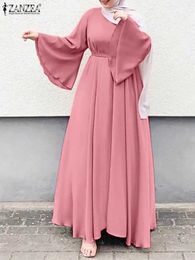 Ethnic Clothing ZANZEA Women Muslim Maxi Dress Solid Color O-Neck Long Slve Turkish Abaya Robe Fashion Casual Elegant Party Oversized Vestidos T240510