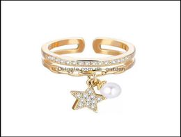 Band Rings Jewellery Gold Sier Colour Ring For Women Classic Adjustable Size Plus Imitation Pearl Cz Star Pendant Elegant Aessories 22008918