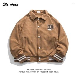 Men's Jackets Mr.Aura Spring Fall Vintage Embroidered Suede Street Lapel Jacket Casual Hip Hop Retro Trend Senior Texture Coat For Men