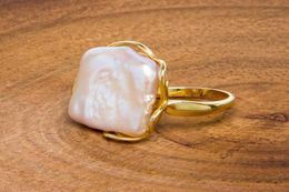 Cluster Rings BaroqueOnly Natural Freshwater Baroque Pearl Ring Retro Style 14K Notes Gold Irregular Shaped Square RFB15518680