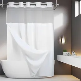 Shower Curtains Hook Free Curtain Waterproof Bathroom With Snap-in Liner Washable Bath Decorative White