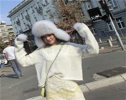Womens Real Fox Fur Hat Russian Ushanka Winter Aviator Trapper Bomber Ski Earmuffs Cap4857318