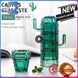 Wine Glasses Creative Cactus Set Of Four Easy To Clean Stackable Design Lightweight Convenient Storage And Space Saving Glass Cup