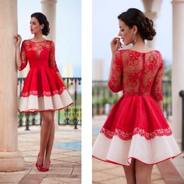 New Design Red Homecoming Dresses Lace Applique 1 2 Sleeves Graduation Dresses Sweet 16 Dresses Short Prom Dress Cocktail Dress 241y