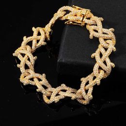 15mm Hip Hop Punk Mens Thorns Thistles Cuban Chain Bracelets 5A Zircon Jewellery